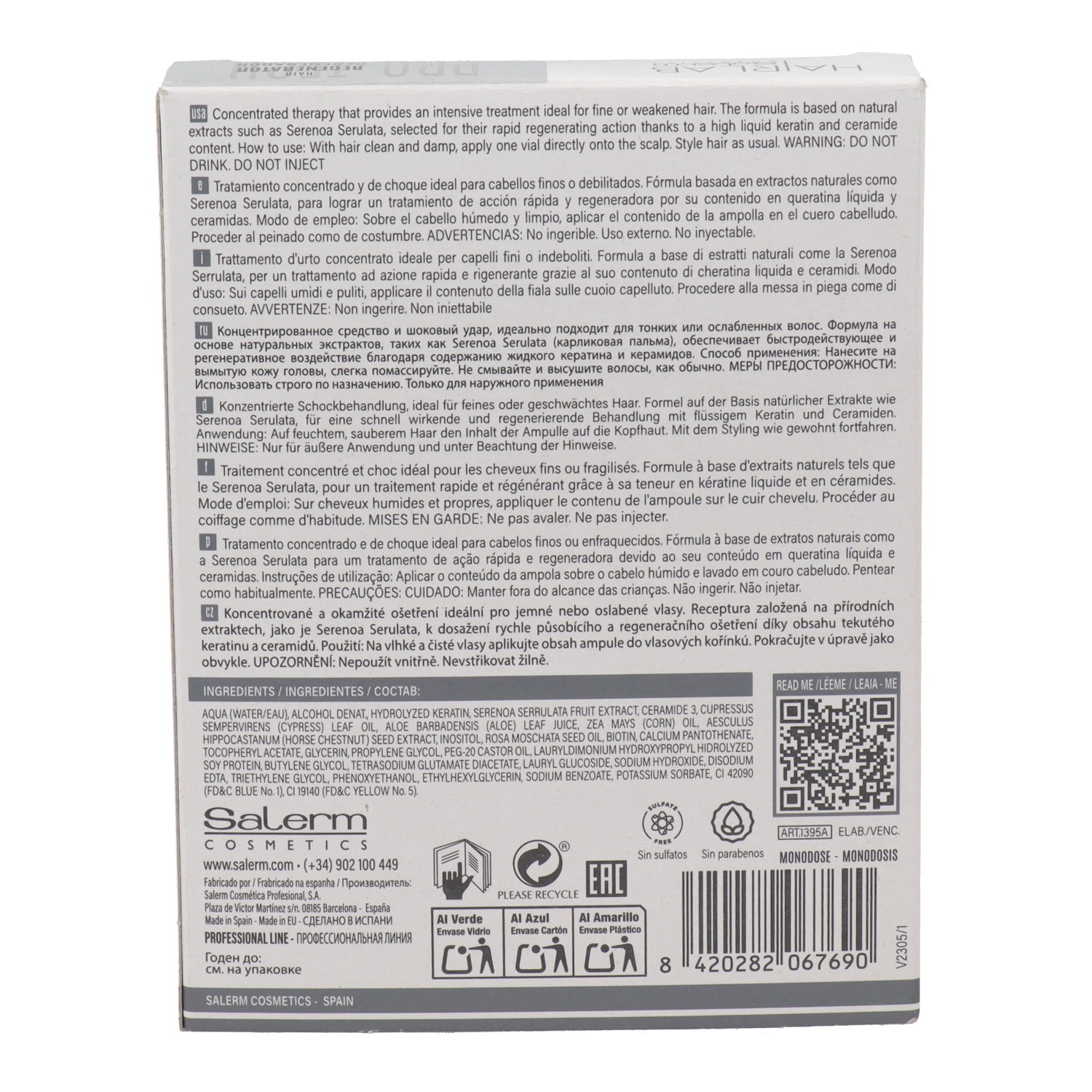 Salerm PRO-TECH energizující ampule proti padání vlasů 4 x 13 ml