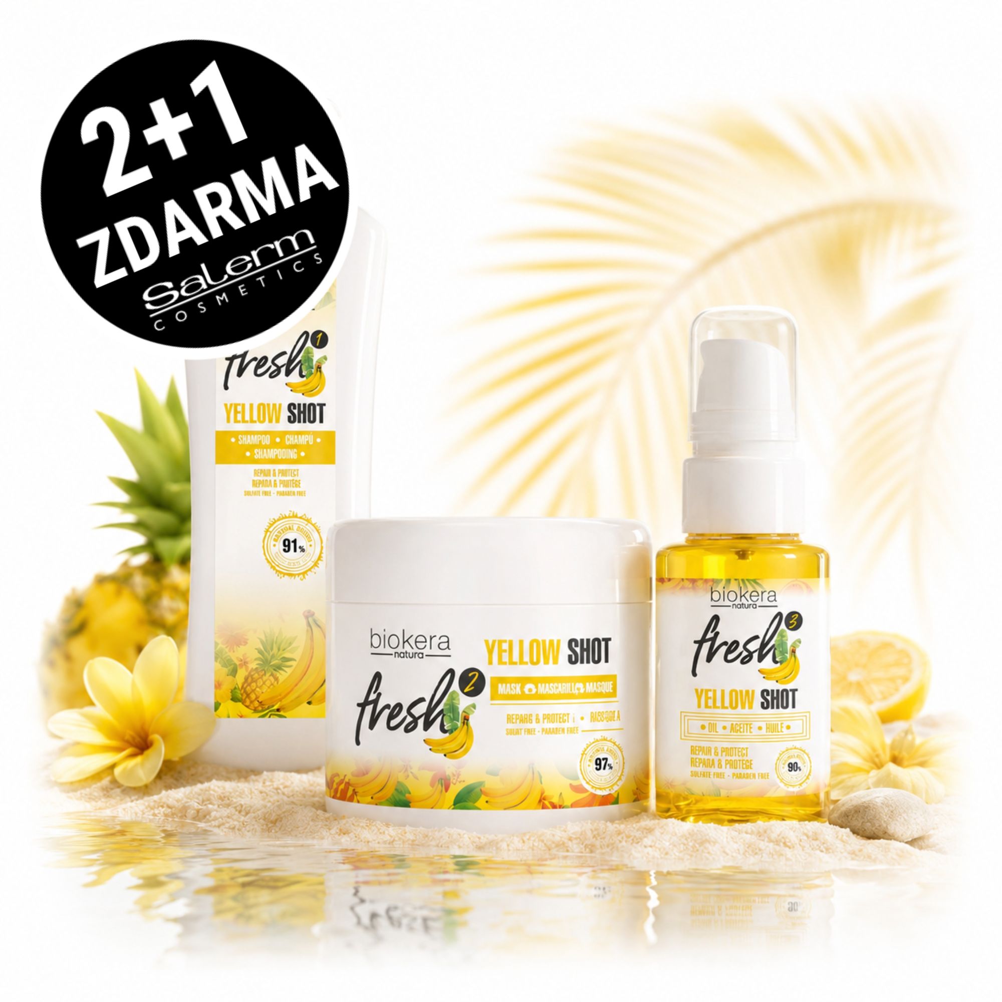 Akce 2+1 Zdarma! Salerm Biokera Yellow Shot kosmetická sada pro poškozené vlasy