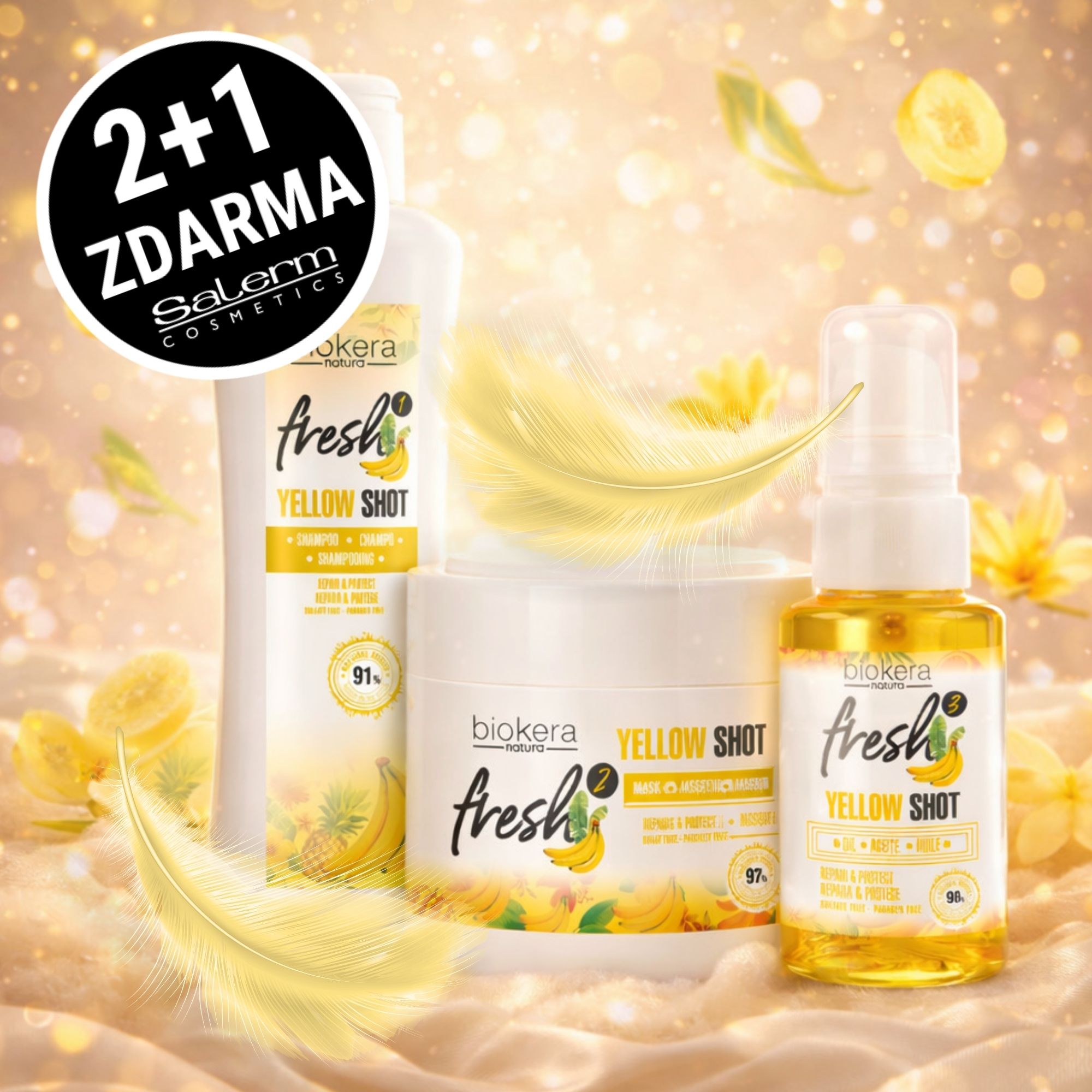 Akce 2+1 Zdarma! Salerm Biokera Yellow Shot kosmetická sada pro poškozené vlasy